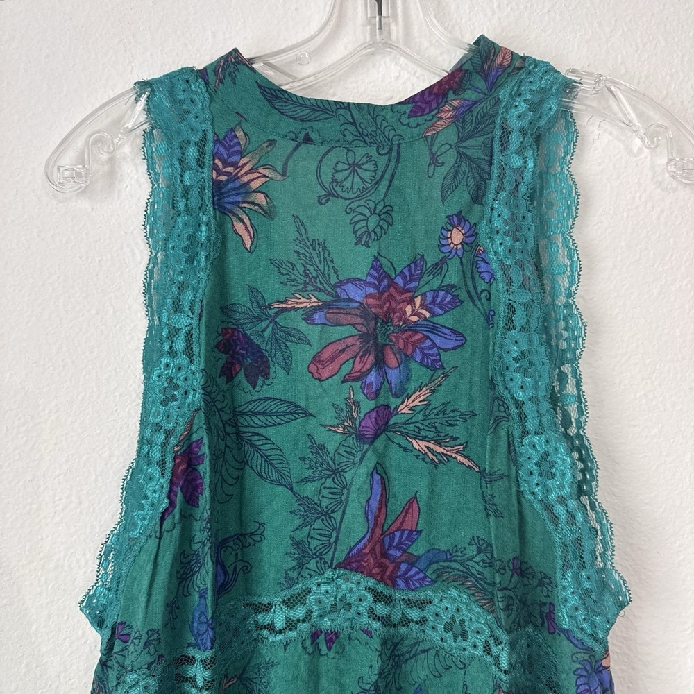 Free People Intimately She Moves Chemise Slip Dress XS Green Floral Lace Tie - Picture 4 of 16